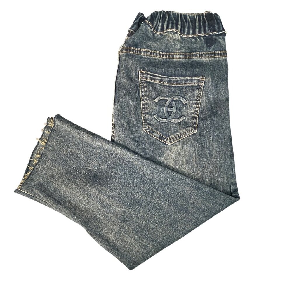 Chic Denim Jeans Women's Size 11 Elastic Waistband Distressed Style Blue Casual